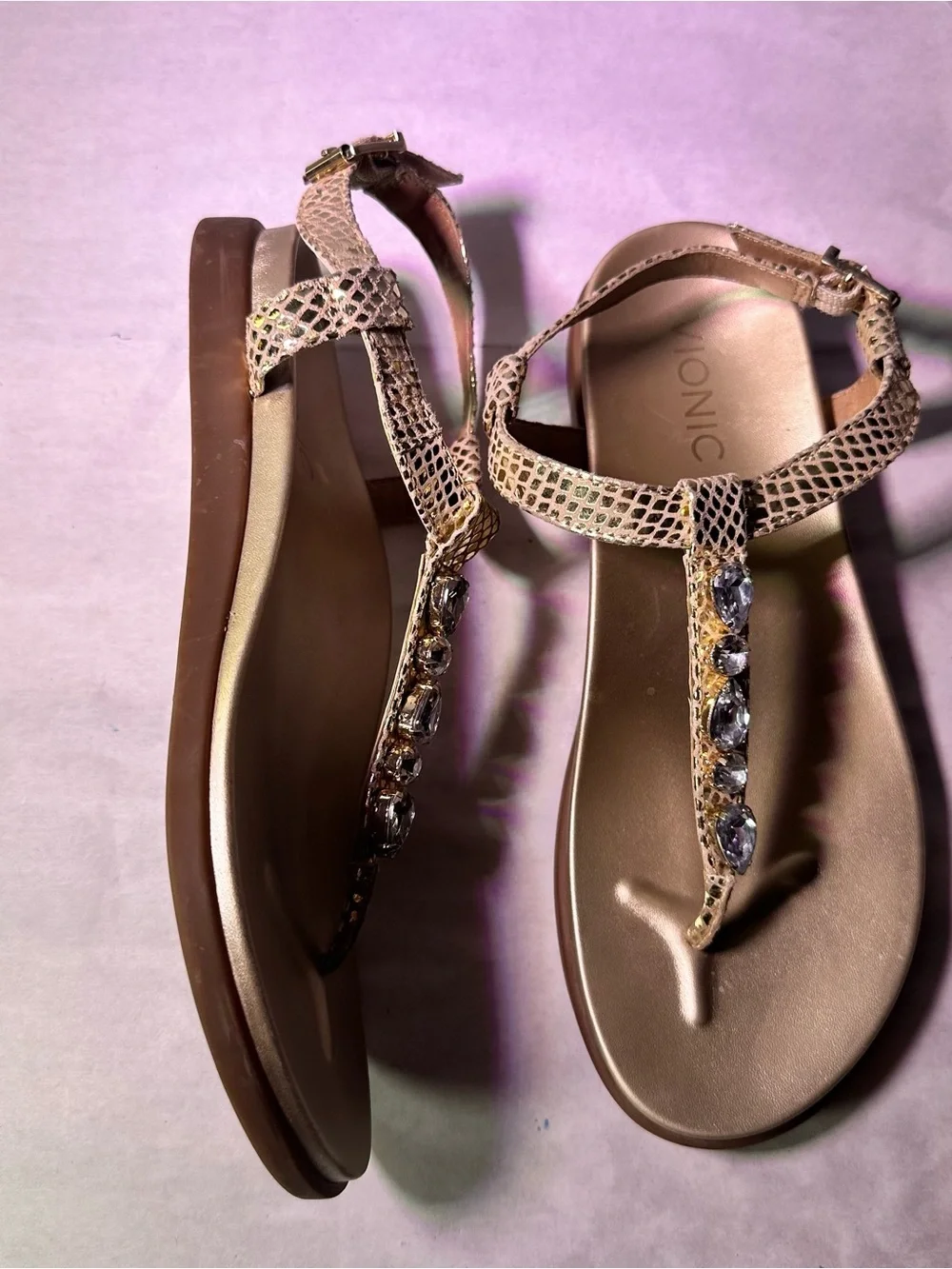 Vionic Gold Jeweled T-Strap Sandal
